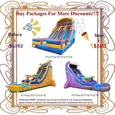 실내 야외 엔터테인먼트 물 슬라이드와 함께 상업용 부풀이 PVC 튀는 집