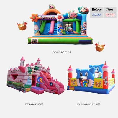 어린이 놀이터 PVC 비닐 텐플린을 사용하여 슬라이드와 함께 부풀 수 있는 붐스 하우스