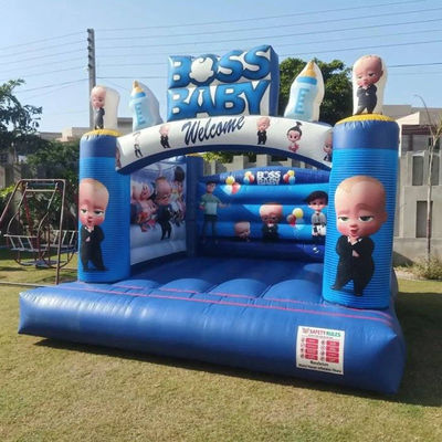 블로어 보스 베이비 테마 펌플링 점핑 캐슬 바운서 귀여운 파란색 만화 트램폴린