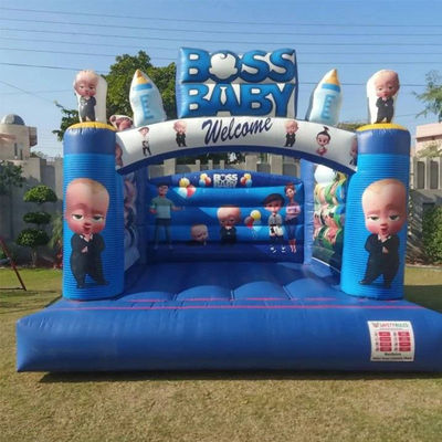 블로어 보스 베이비 테마 펌플링 점핑 캐슬 바운서 귀여운 파란색 만화 트램폴린