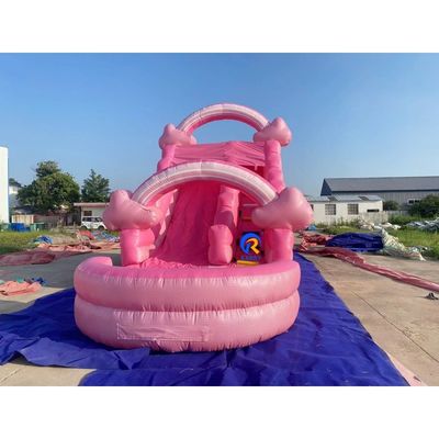 유니섹스 메가 핑크 펌플 워터 슬라이드 워터 풀과 붐스 하우스 콤보