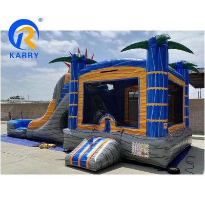 해상 운송 PVC 팜 트리 튀는 성 슬라이드 콤보 슬라이드와 함께 부풀이 가능한 튀는 집