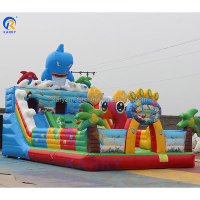 해피 워터 월드 (Happy Water World) 건조 슬라이드와 해바라기 (Sea Bouncer) 를 갖춘 펌프형 튀는 성