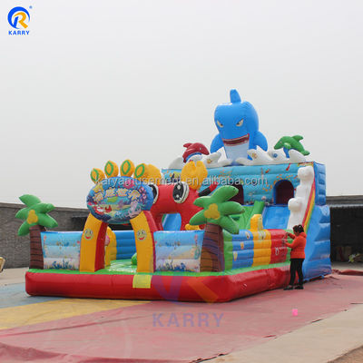 해피 워터 월드 (Happy Water World) 건조 슬라이드와 해바라기 (Sea Bouncer) 를 갖춘 펌프형 튀는 성