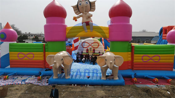 휴대용 디자인 코끼리 테마 부풀이 점프 슬라이드와 수리 키트 포함